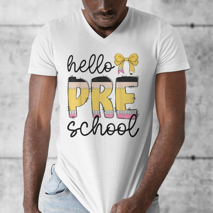 Hello Pre-K Preschool Back To School First Day Teacher Kids Men's V-Neck T-Shirt, funny design