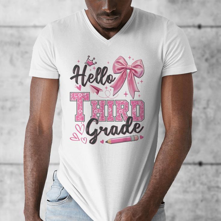 Hello Third Grade First Day Of School Coquette Teacher Girl Men's V-Neck T-Shirt, First Grade Teacher Gifts, funny design Hello Third Grade First Day Of School Coquette Teacher Girl Men's V-Neck T-Shirt, First Grade Teacher Gifts, funny design