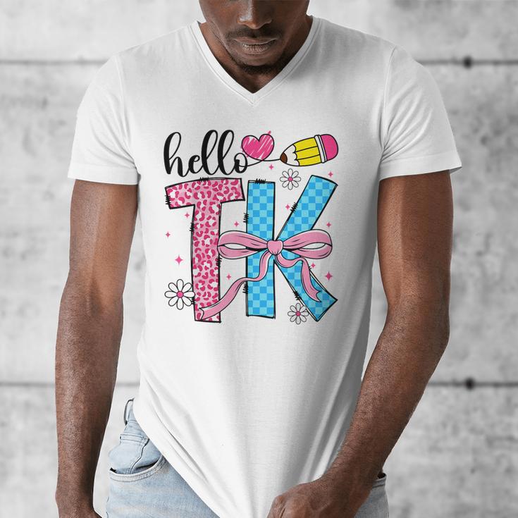 Hello TK Transitional Kindergarten Back To School Teacher Men's V-Neck T-Shirt, funny design Hello TK Transitional Kindergarten Back To School Teacher Men's V-Neck T-Shirt, funny design