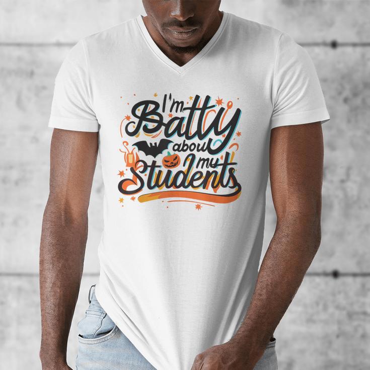 I'm Batty About My Students Watercolor Bat Teacher Halloween Men's V-Neck T-Shirt, funny design