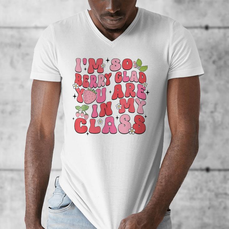 I'm So Berry Glad You Are Strawberry Elementary Teacher Men's V-Neck T-Shirt, funny design