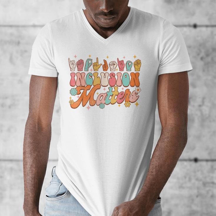 Inclusion Matters Groovy American Sign Language ASL Teacher For Men Women Men's V-Neck T-Shirt, Groovy Teacher Gifts, funny design Inclusion Matters Groovy American Sign Language ASL Teacher For Men Women Men's V-Neck T-Shirt, Groovy Teacher Gifts, funny design