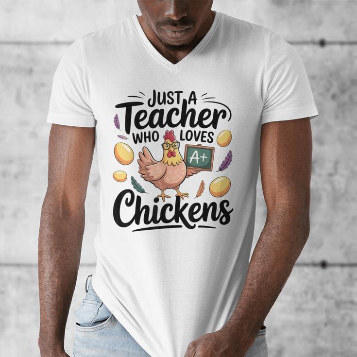 Just a Teacher Who Loves Chickens Chicken Farm Animal Lover Men's V-Neck T-Shirt, funny design Just a Teacher Who Loves Chickens Chicken Farm Animal Lover Men's V-Neck T-Shirt, funny design