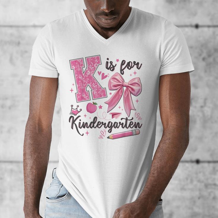 K Is For Kindergarten Teacher Coquette Bow Back To School Men's V-Neck T-Shirt, funny design K Is For Kindergarten Teacher Coquette Bow Back To School Men's V-Neck T-Shirt, funny design