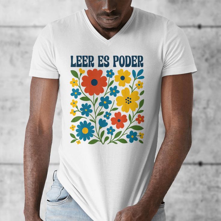 Leer Es Poder Cute Floral Boho Spanish Teacher Reading Men's V-Neck T-Shirt, funny design Leer Es Poder Cute Floral Boho Spanish Teacher Reading Men's V-Neck T-Shirt, funny design