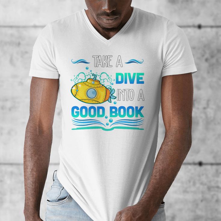 Librarian Teacher Dive Into A Good Book Reading Premium Tri-Blend Men's V-Neck T-Shirt, funny design