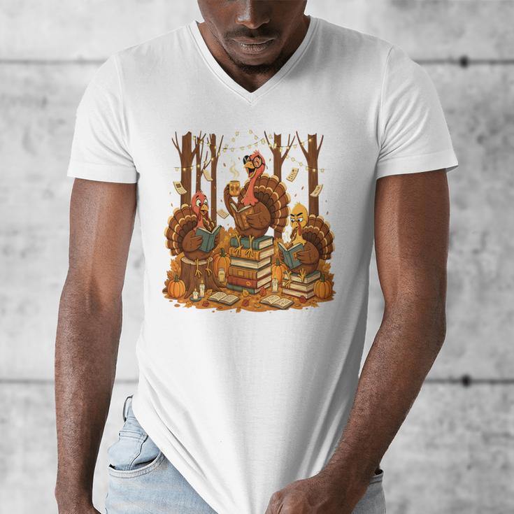 Librarian Turkey Reading Book Fall Thanksgiving Teacher Book Men's V-Neck T-Shirt, funny design Librarian Turkey Reading Book Fall Thanksgiving Teacher Book Men's V-Neck T-Shirt, funny design