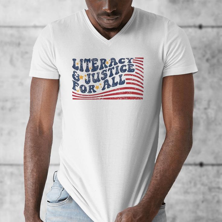 Literacy Justice For All Teacher Men's V-Neck T-Shirt, funny design