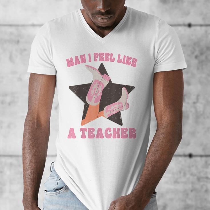 Man I Feel Like A Teacher Retro Western Country Cowgirl Men's V-Neck T-Shirt, funny design Man I Feel Like A Teacher Retro Western Country Cowgirl Men's V-Neck T-Shirt, funny design
