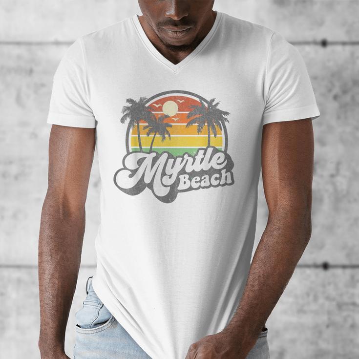 Myrtle Beach South Carolina Retro 70s Vintage Vacation Men's V-Neck T-Shirt, funny design
