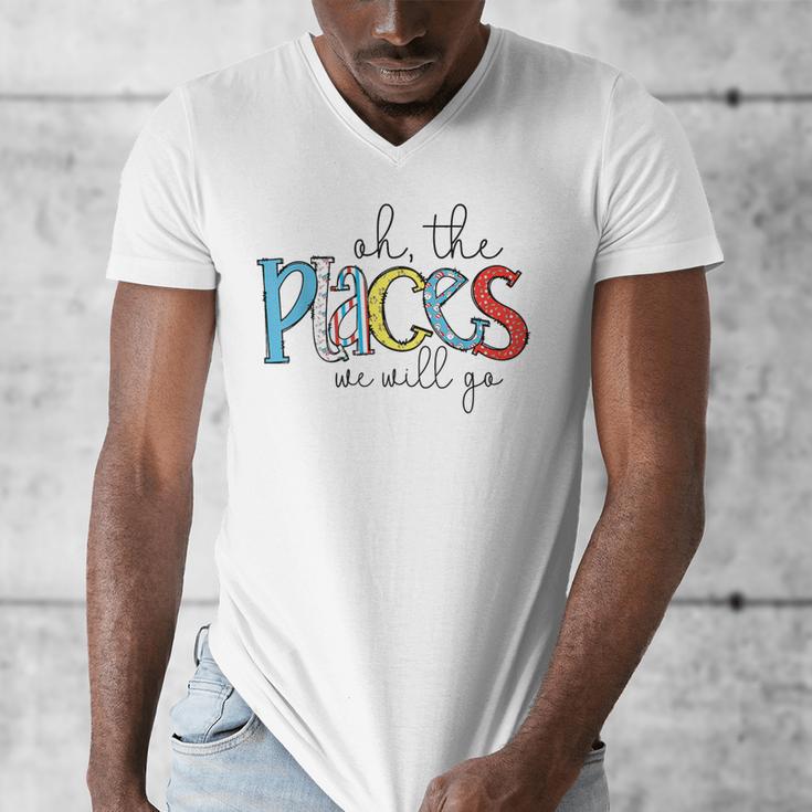 Oh The Places We Will Go Reading Day Book Lovers Teachers Men's V-Neck T-Shirt, funny design