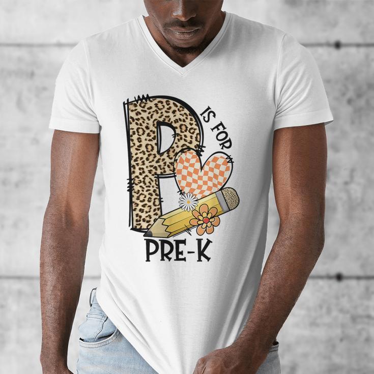 P Is For Pre K Teacher Leopard First Day Of School For Men Women Girls Kids Men's V-Neck T-Shirt, funny design