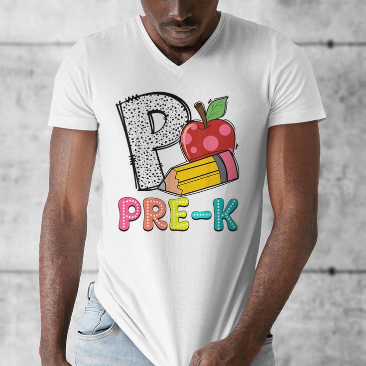 P Is For Pre-K Teacher Pencil Apple Back To School Men's V-Neck T-Shirt, funny design P Is For Pre-K Teacher Pencil Apple Back To School Men's V-Neck T-Shirt, funny design