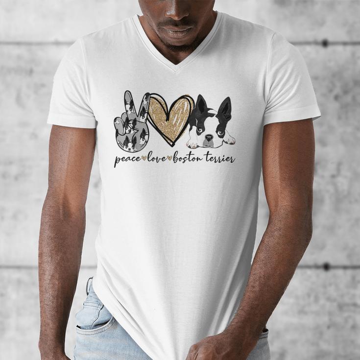 Peace Love Boston Terrier Boston Terrier Lover Dog Mom Men's V-Neck T-Shirt, Couple Gifts, Mom Gifts, Boston Terrier Mom Gifts, funny design