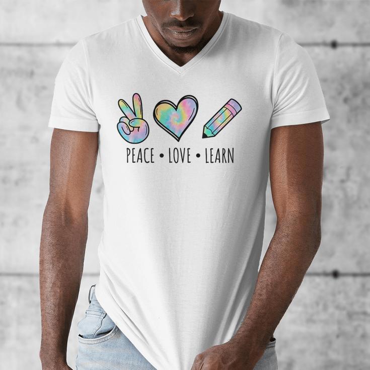 Peace Love Learn Tie Dye Teacher Kids 100th Days Of School Men's V-Neck T-Shirt, funny design Peace Love Learn Tie Dye Teacher Kids 100th Days Of School Men's V-Neck T-Shirt, funny design