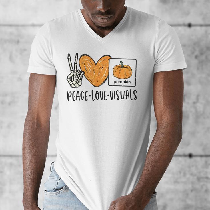 Peace Love Visuals Sped Teacher Pumpkin Skeleton Halloween Men's V-Neck T-Shirt, funny design