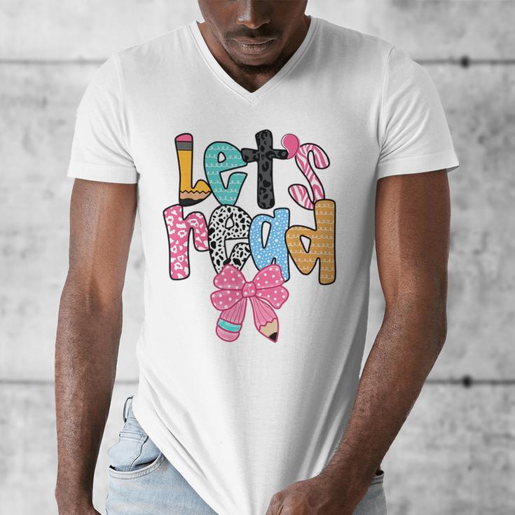 Lets Read Reading Teacher Back To School Literacy Pencil Bow Men's V-Neck T-Shirt, funny design Lets Read Reading Teacher Back To School Literacy Pencil Bow Men's V-Neck T-Shirt, funny design