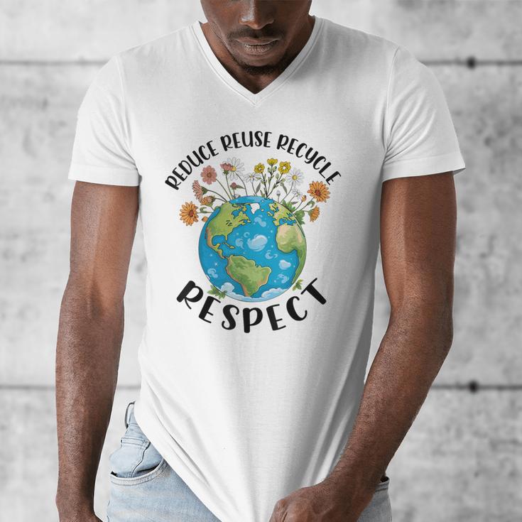 Reduce Reuse Recycle Respect Earth Day Teacher Girl Women Men's V-Neck T-Shirt, funny design