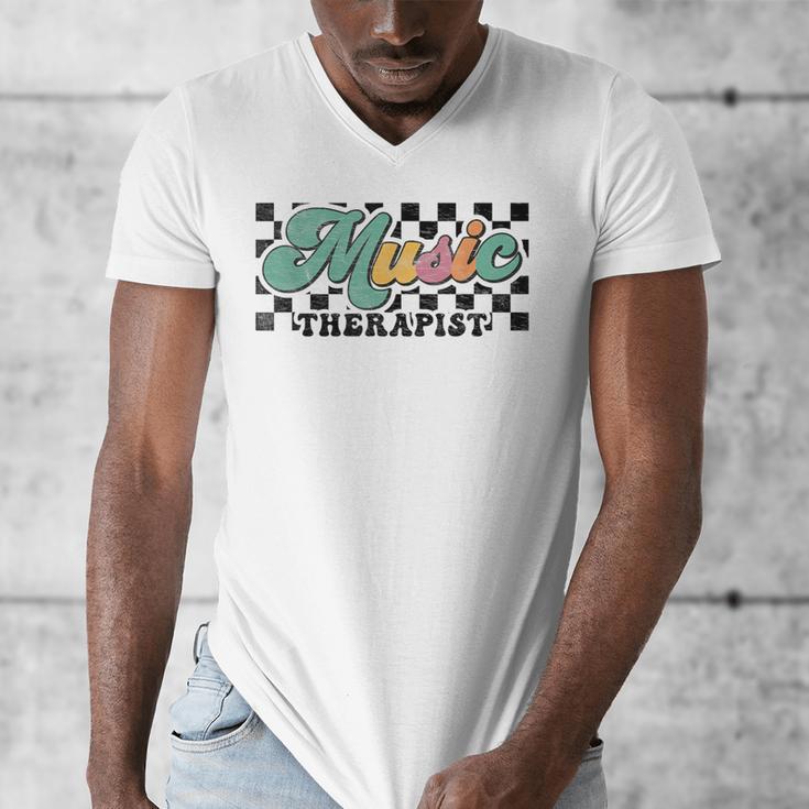Retro Checkered Music Therapist Squad Music Therapy Teacher For Men Women Men's V-Neck T-Shirt, funny design