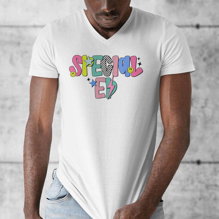 Retro Checkered Special Education Teacher Back To School Men's V-Neck T-Shirt, funny design Retro Checkered Special Education Teacher Back To School Men's V-Neck T-Shirt, funny design