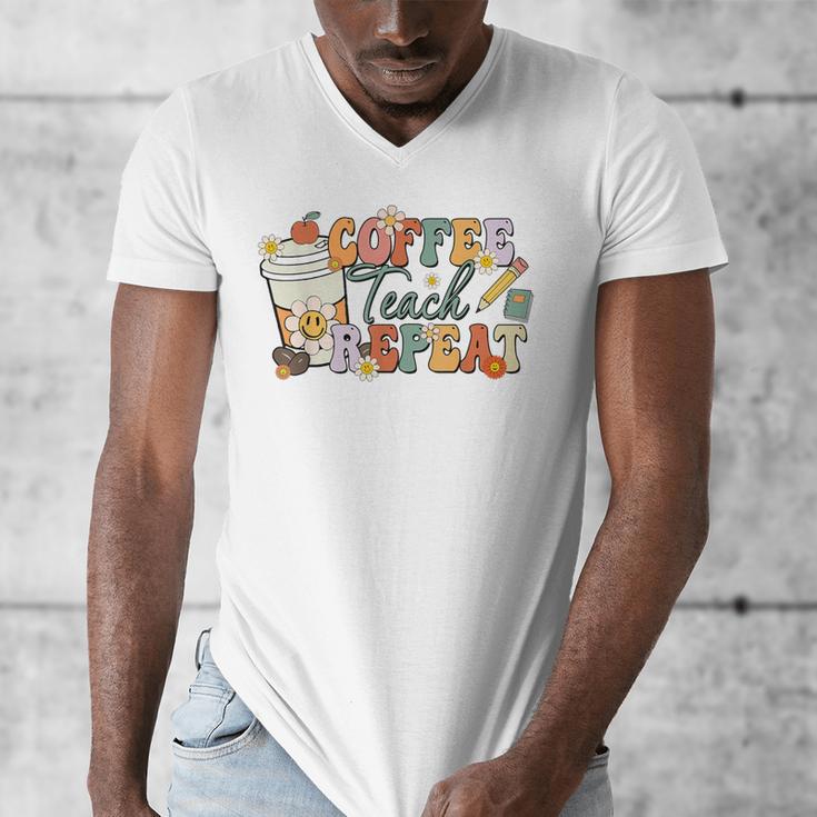 Retro Grovvy Coffee Teach Repeat Teacher Men's V-Neck T-Shirt, funny design Retro Grovvy Coffee Teach Repeat Teacher Men's V-Neck T-Shirt, funny design