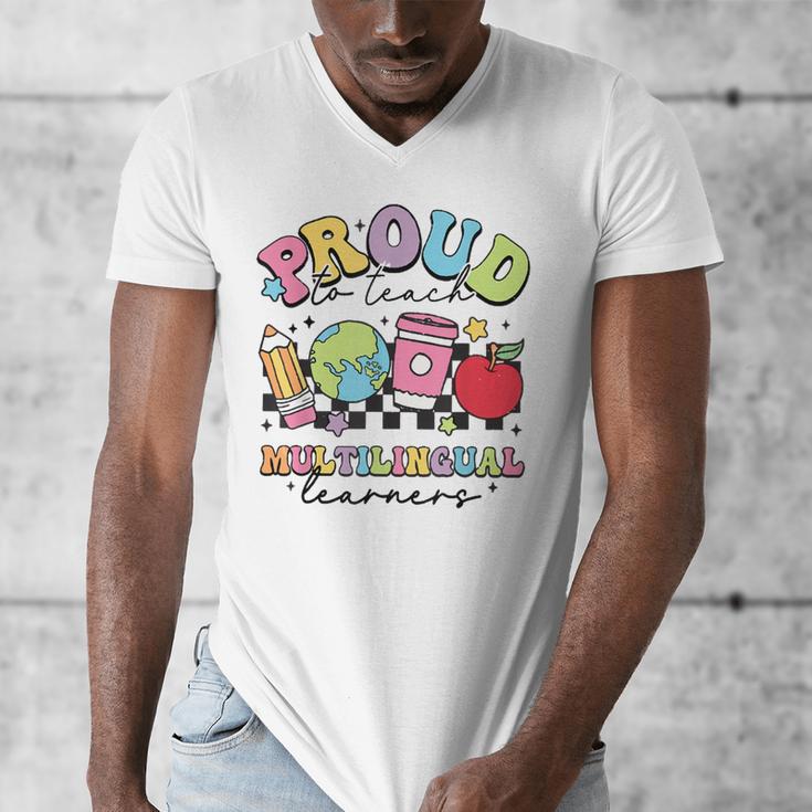 Retro Proud To Teach Multilingual Learners English Teacher Men's V-Neck T-Shirt, English Teacher Gifts, funny design Retro Proud To Teach Multilingual Learners English Teacher Men's V-Neck T-Shirt, English Teacher Gifts, funny design