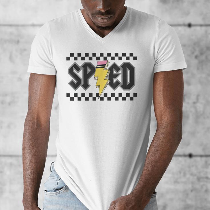 Retro SPED Teacher Pencil Lightning Bolt Back To School Men's V-Neck T-Shirt, funny design Retro SPED Teacher Pencil Lightning Bolt Back To School Men's V-Neck T-Shirt, funny design