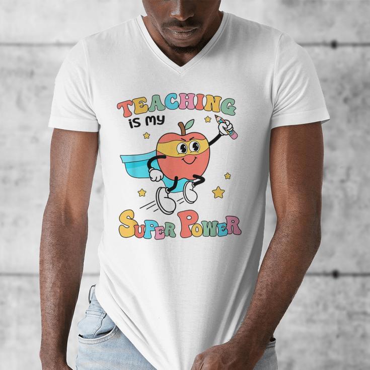 Retro Teaching Is My Superpower Apple Teacher Appreciation Men's V-Neck T-Shirt, funny design Retro Teaching Is My Superpower Apple Teacher Appreciation Men's V-Neck T-Shirt, funny design