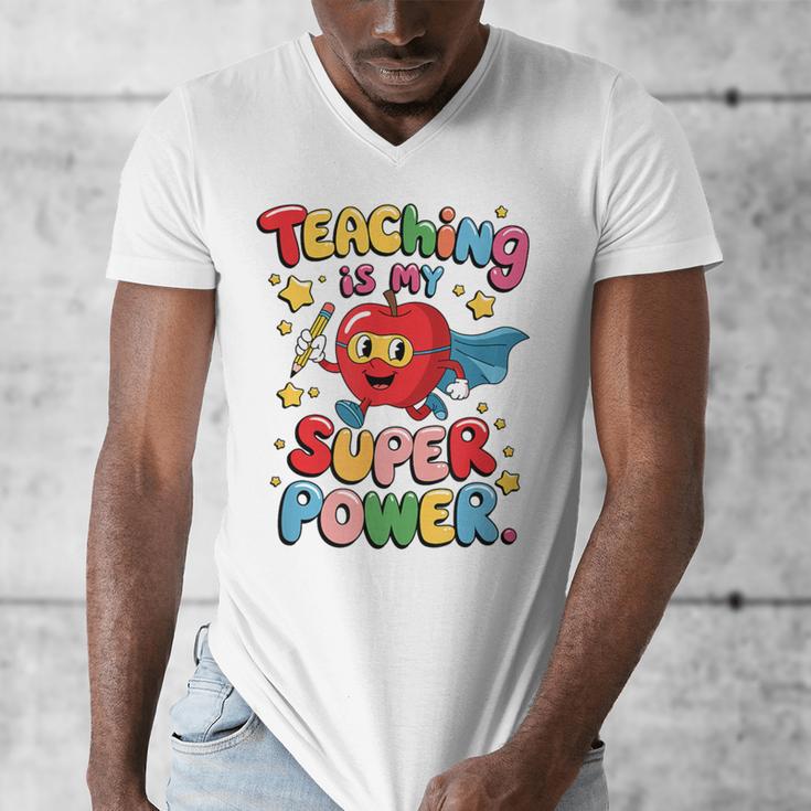 Retro Teaching Is My Superpower Apple Teacher Appreciation Men's V-Neck T-Shirt, funny design Retro Teaching Is My Superpower Apple Teacher Appreciation Men's V-Neck T-Shirt, funny design