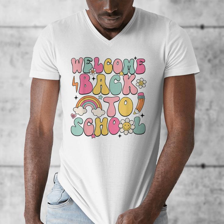 Retro Welcome Back To School Teacher Appreciation Boys Girls Men's V-Neck T-Shirt, funny design Retro Welcome Back To School Teacher Appreciation Boys Girls Men's V-Neck T-Shirt, funny design
