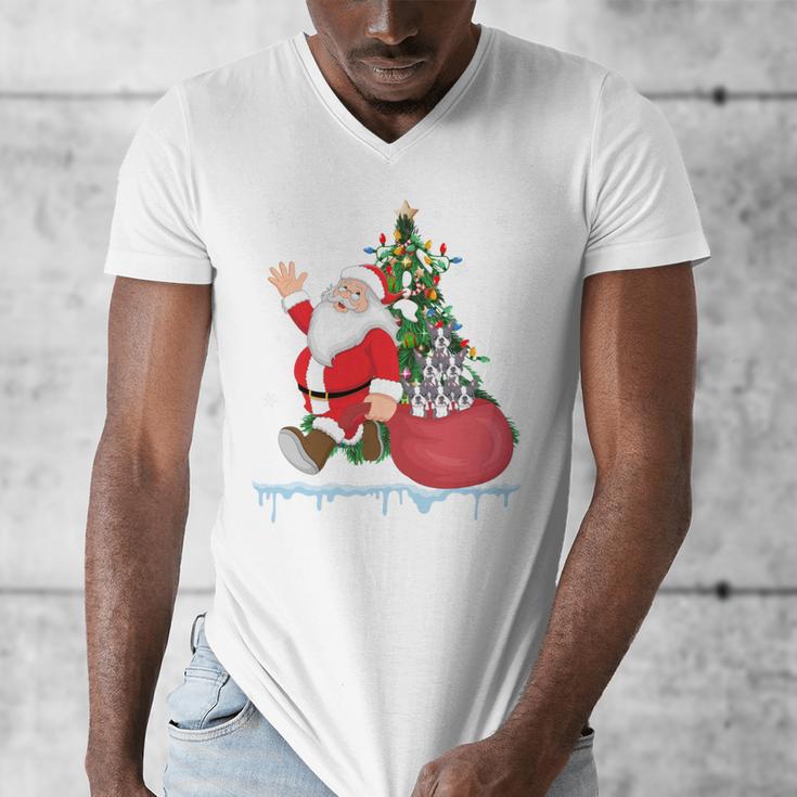 Santa Ugly Christmas Tree Lights Boston Terrier Dog Lover Men's V-Neck T-Shirt, Boston Terrier Christmas Gifts, funny design