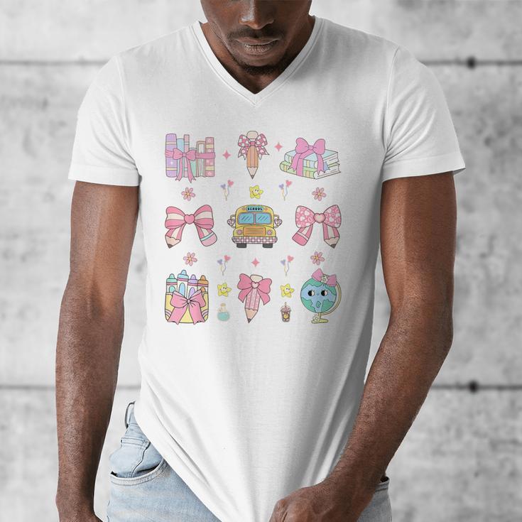 School Pencils And Bows Teacher Bow Coquette Pencil Girls Men's V-Neck T-Shirt, funny design School Pencils And Bows Teacher Bow Coquette Pencil Girls Men's V-Neck T-Shirt, funny design