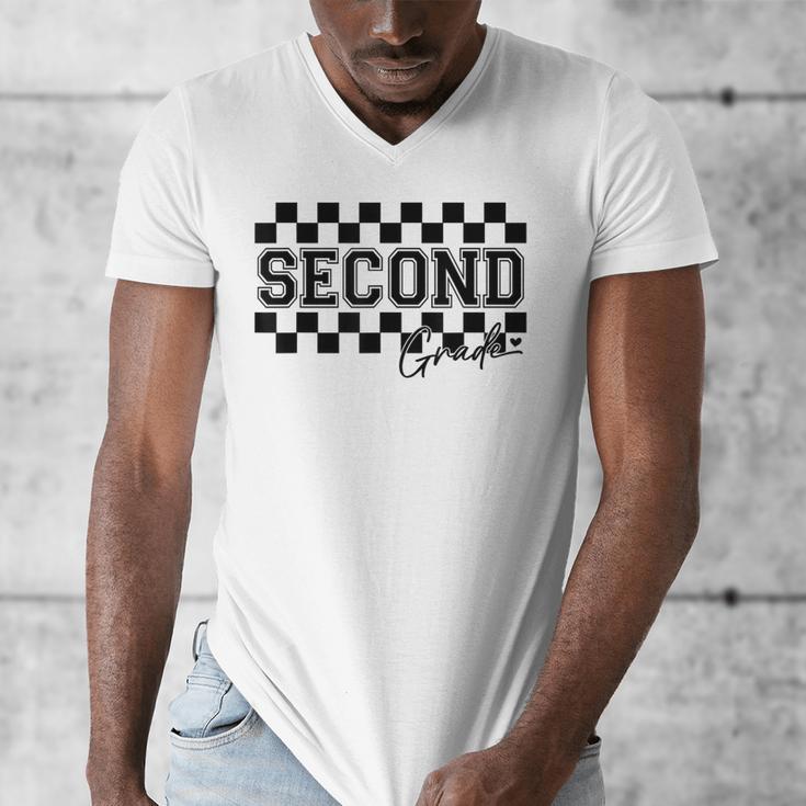 Second Grade Checkered Teacher 1st Day Back To School Women Men's V-Neck T-Shirt, funny design