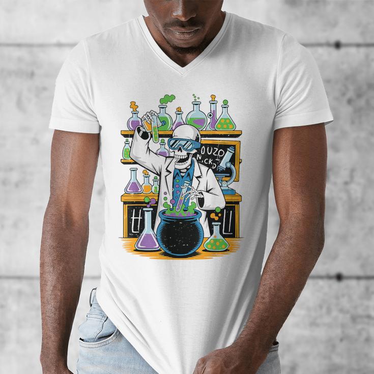 Skeleton Mad Scientist Halloween Costume Science Teacher Men's V-Neck T-Shirt, Science Teacher Gifts, funny design