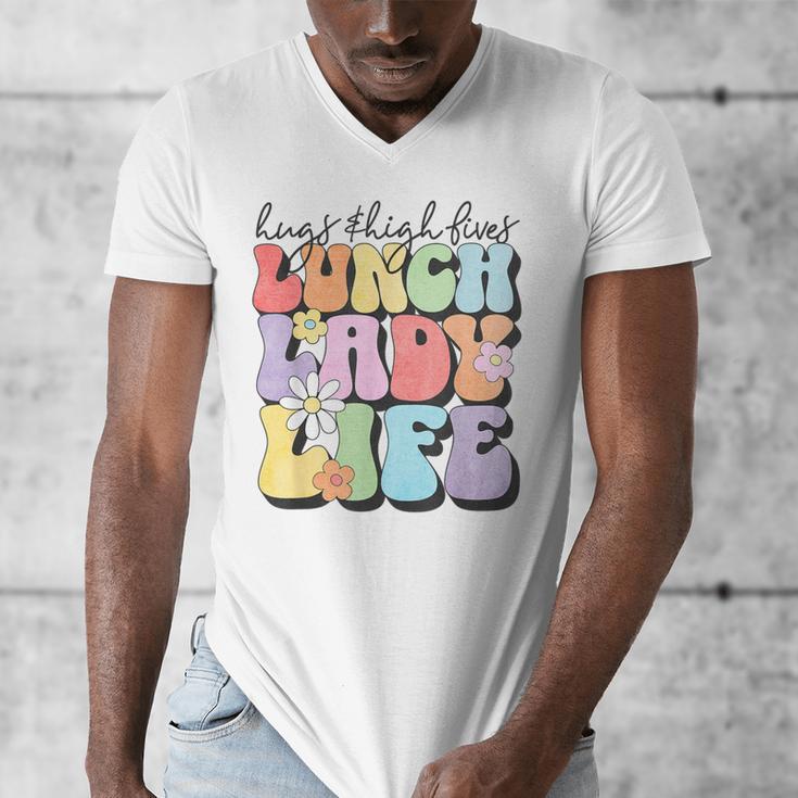 Soul Bleach Teacher Staff First Day Of School Last Hugs & High Fives Lunch Lady Vibes Blue Classic Fit Men's V-Neck T-Shirt, funny design Soul Bleach Teacher Staff First Day Of School Last Hugs & High Fives Lunch Lady Vibes Blue Classic Fit Men's V-Neck T-Shirt, funny design