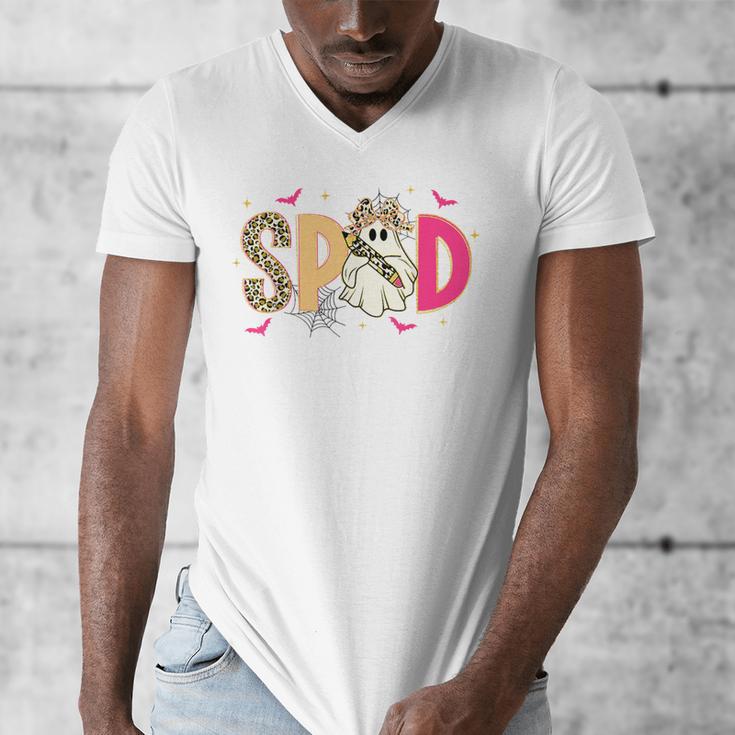 Sped Teacher Halloween Ghost Special Education Preppy Fall Men's V-Neck T-Shirt, funny design Sped Teacher Halloween Ghost Special Education Preppy Fall Men's V-Neck T-Shirt, funny design