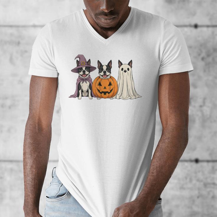 Spooky Ghost Boston Terrier Pumpkin Halloween Dog Lover Men's V-Neck T-Shirt, Boston Terrier Ghost Gifts, Boston Terrier Halloween Gifts, funny design