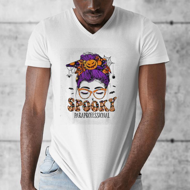 Spooky Paraprofessional Life Halloween Messy Bun Teacher For Men Women Men's V-Neck T-Shirt, funny design Spooky Paraprofessional Life Halloween Messy Bun Teacher For Men Women Men's V-Neck T-Shirt, funny design