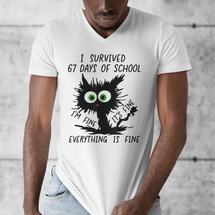 I Survived 67 Days Of School Teachers Students Humor Men's V-Neck T-Shirt, funny design I Survived 67 Days Of School Teachers Students Humor Men's V-Neck T-Shirt, funny design