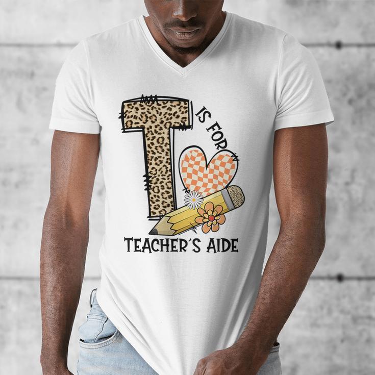 T Is For Teacher’s Aide Back To First Day Of School Leopard Men Women Girls Kids Men's V-Neck T-Shirt, funny design