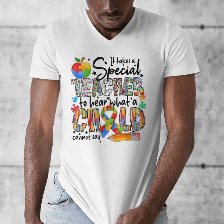 It Takes A Special Teacher To Hear What A Child Cannot Say Men's V-Neck T-Shirt, funny design
