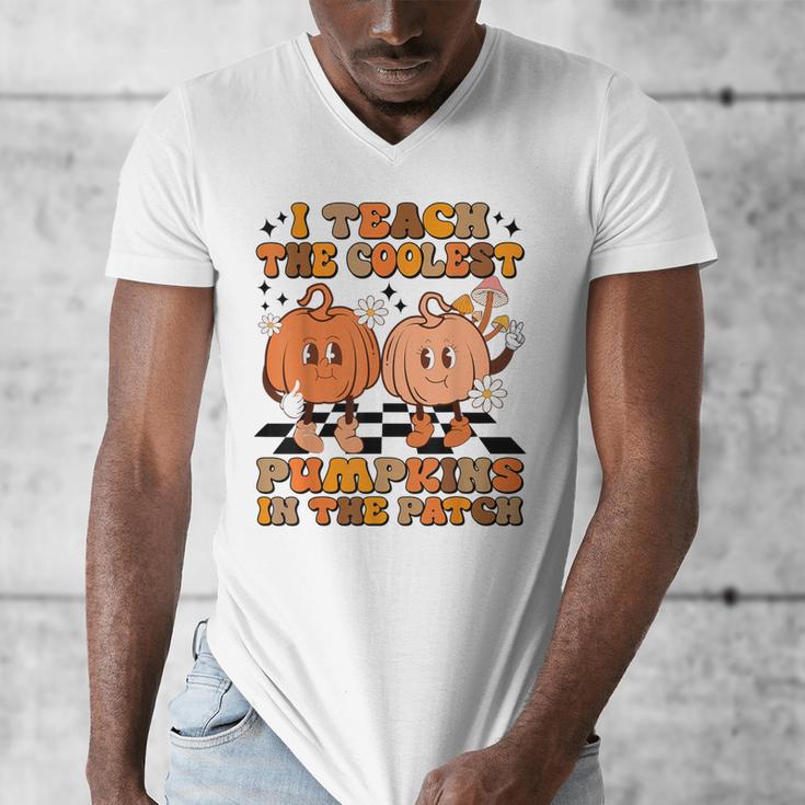 I Teach The Coolest Pumpkins In The Patch Teacher Halloween Men's V-Neck T-Shirt, funny design