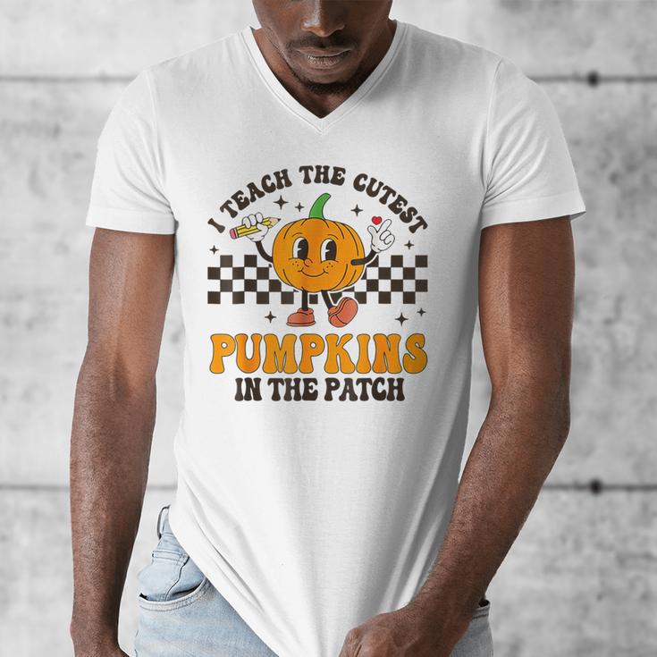 I Teach The Cutest Pumpkins In The Patch Groovy Teacher Fall Men's V-Neck T-Shirt, Groovy Teacher Gifts, funny design I Teach The Cutest Pumpkins In The Patch Groovy Teacher Fall Men's V-Neck T-Shirt, Groovy Teacher Gifts, funny design