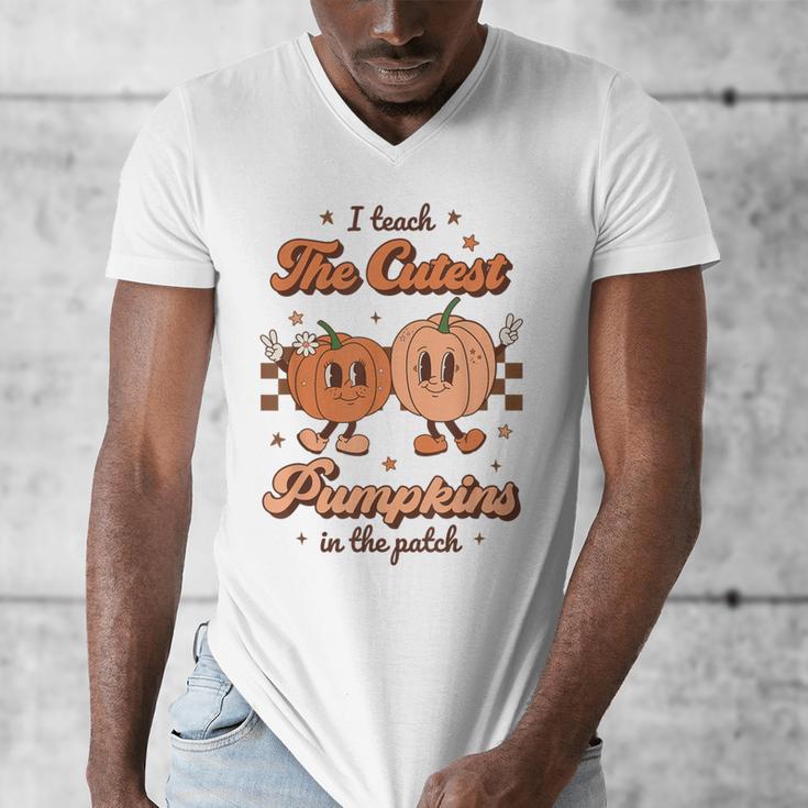 I Teach The Cutest Pumpkins In The Patch Retro Teacher Fall Men's V-Neck T-Shirt, funny design I Teach The Cutest Pumpkins In The Patch Retro Teacher Fall Men's V-Neck T-Shirt, funny design