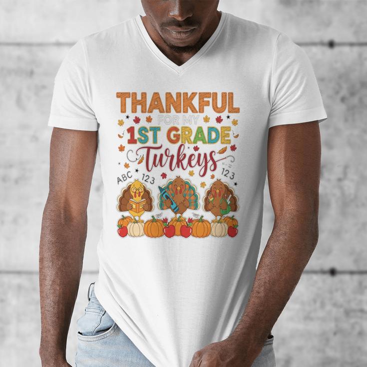 Teach Thanksgiving Teacher Thankful For My 1st Grade Turkeys Men's V-Neck T-Shirt, funny design