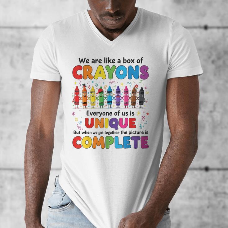 Teacher We Are Like a Box Of Crayons Back To School Men's V-Neck T-Shirt, funny design Teacher We Are Like a Box Of Crayons Back To School Men's V-Neck T-Shirt, funny design