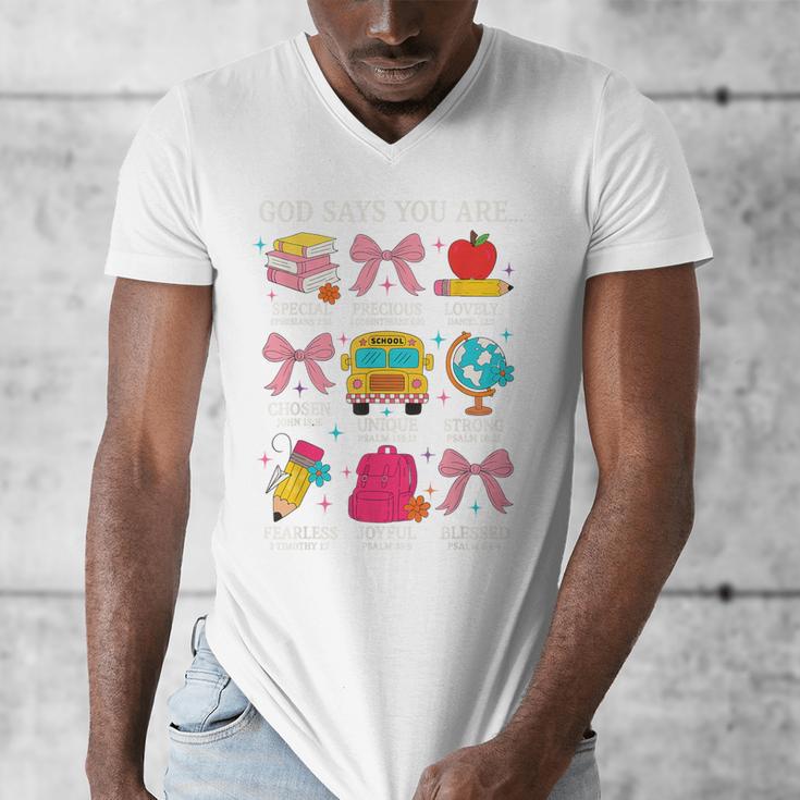 Teacher Christian God Says I Am Faith Religious Bible Verse Men's V-Neck T-Shirt, funny design