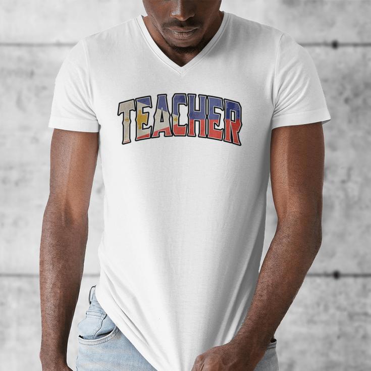 Teacher Filipino Vintage Heritage DNA Flag Men's V-Neck T-Shirt, funny design
