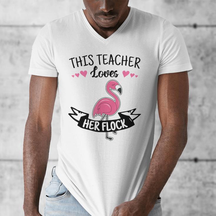 This Teacher Loves Her Flock Cute Flamingo Teacher Men's V-Neck T-Shirt, funny design This Teacher Loves Her Flock Cute Flamingo Teacher Men's V-Neck T-Shirt, funny design