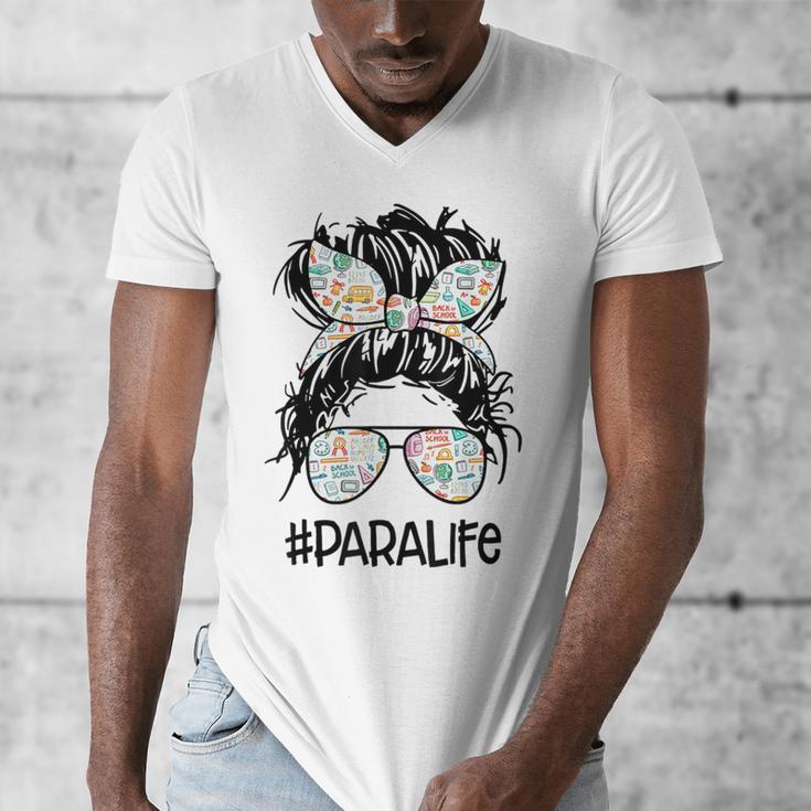 Teacher Para Life Tee Paraprofessional Cute Messy Bun Men's V-Neck T-Shirt, funny design